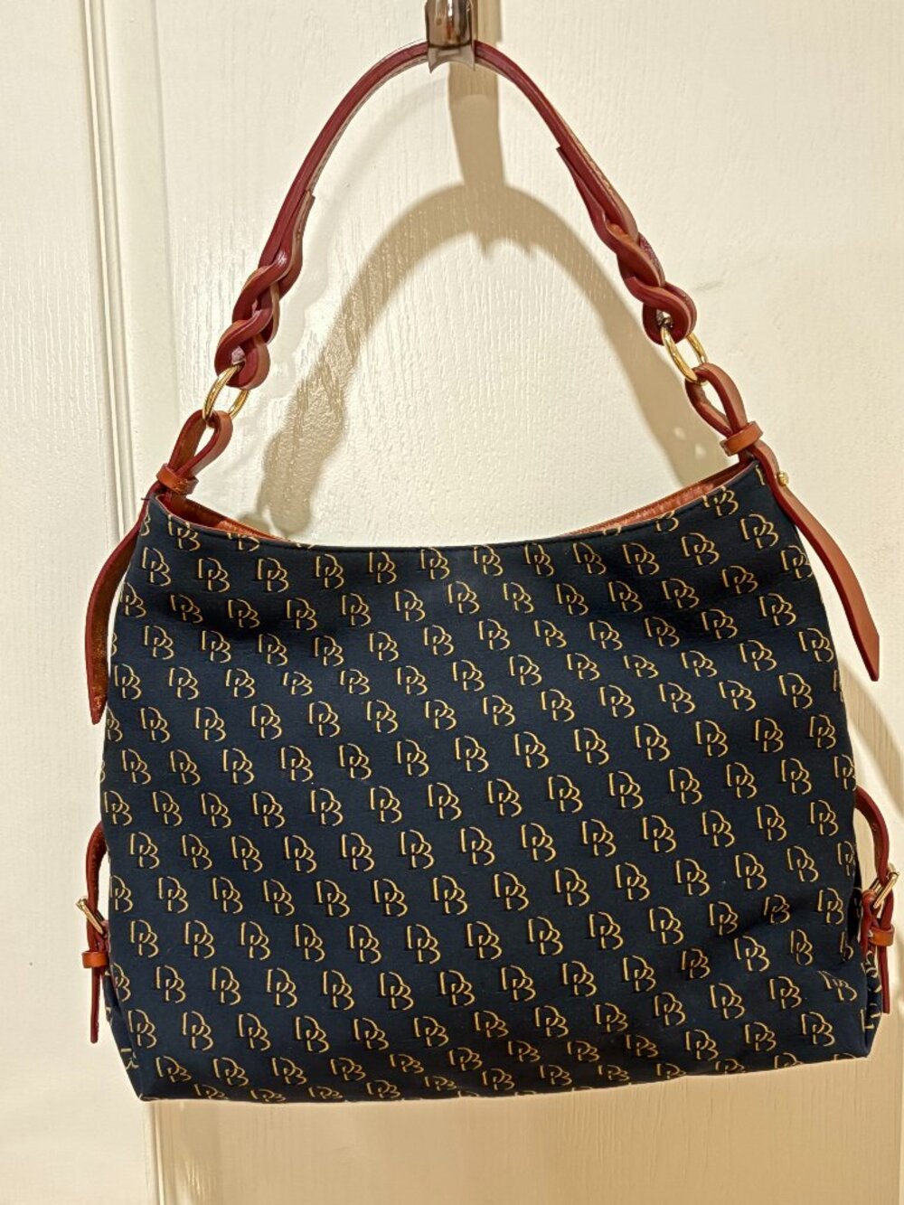 Vintage Dooney & Bourke Large Logo Shoulder Bag – Braided Leather Strap – 1990